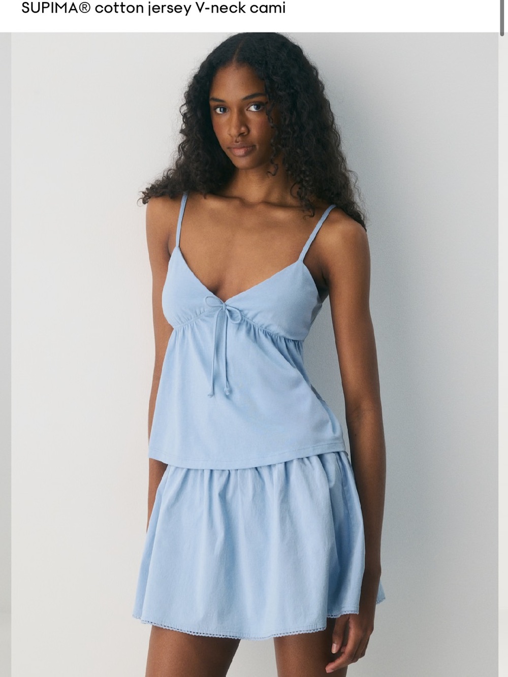 Sunday Best Cotton Jersey Light Blue V-neck Women's Tank Top with Adjustable Tie
